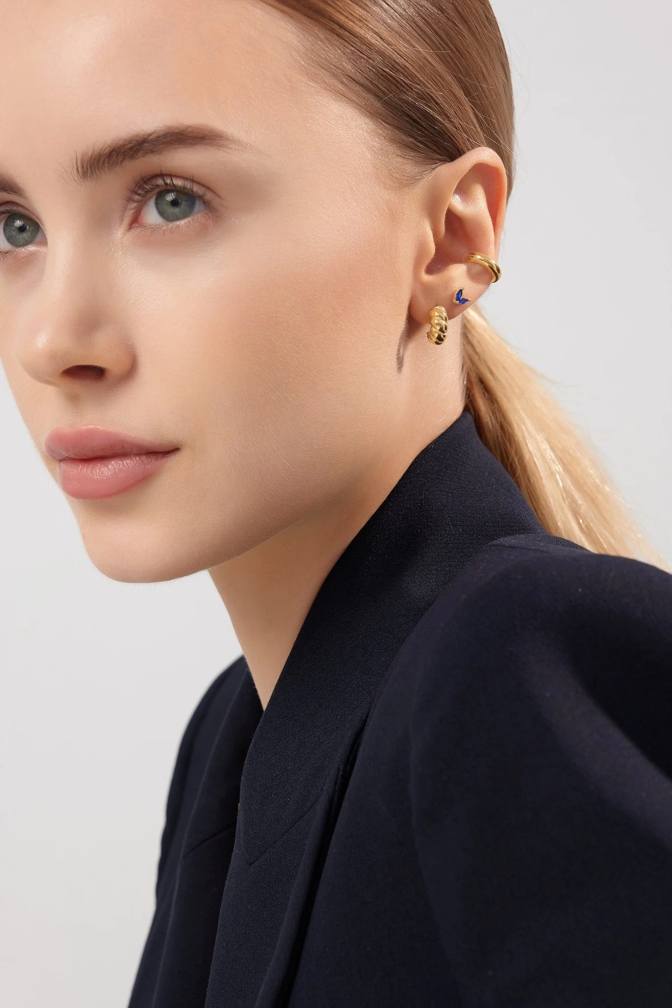 Blue Sprout Sterling Studs in Gold - Image 2