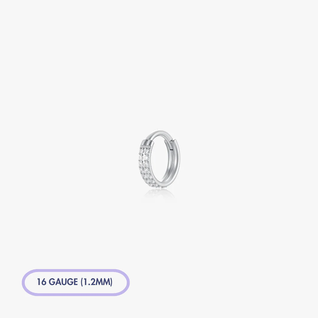 Double Stacked Pave Gem Titanium Clicker Hoop (Single) - Image 4