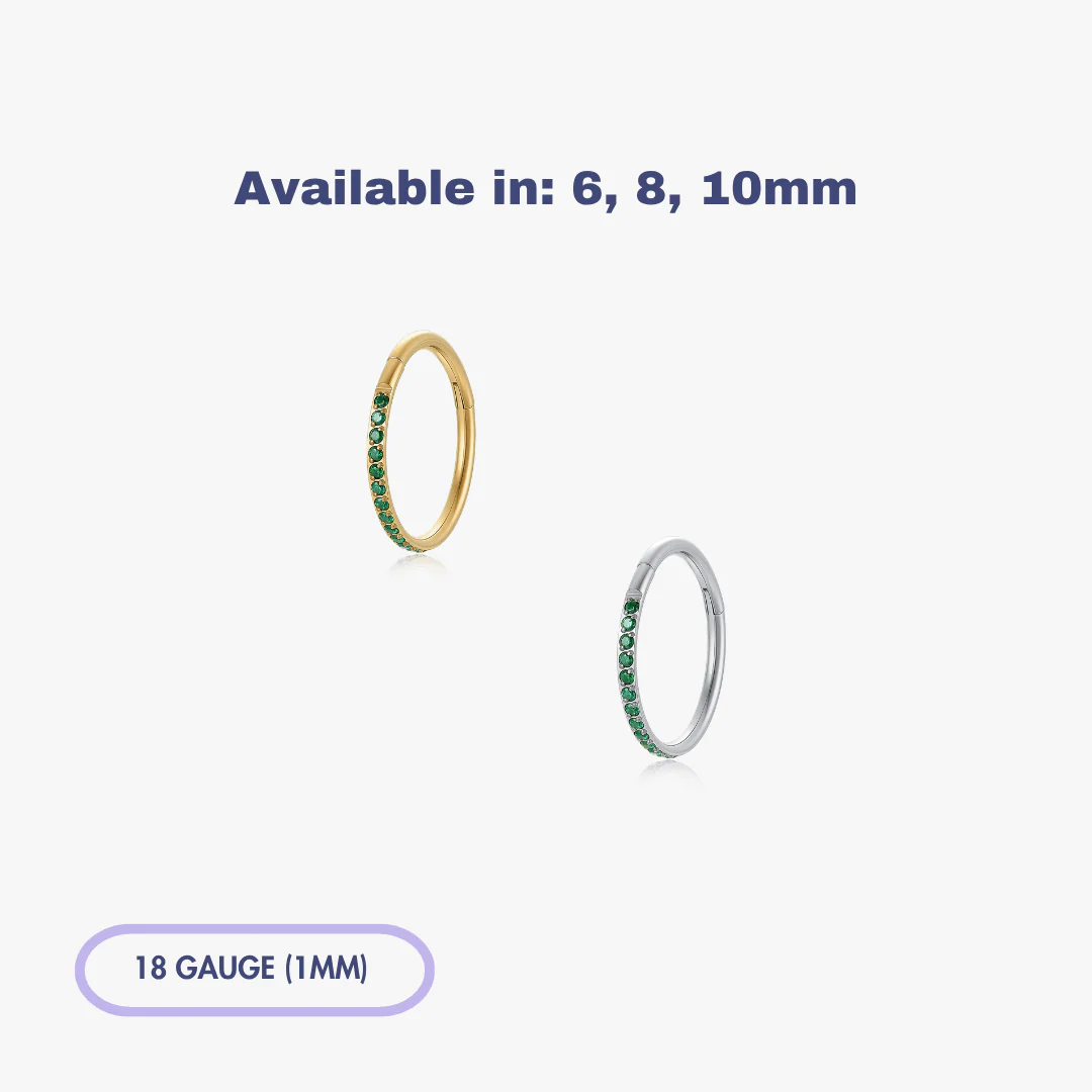 Green Pave Front Gem Titanium Clicker Hoop (Single)