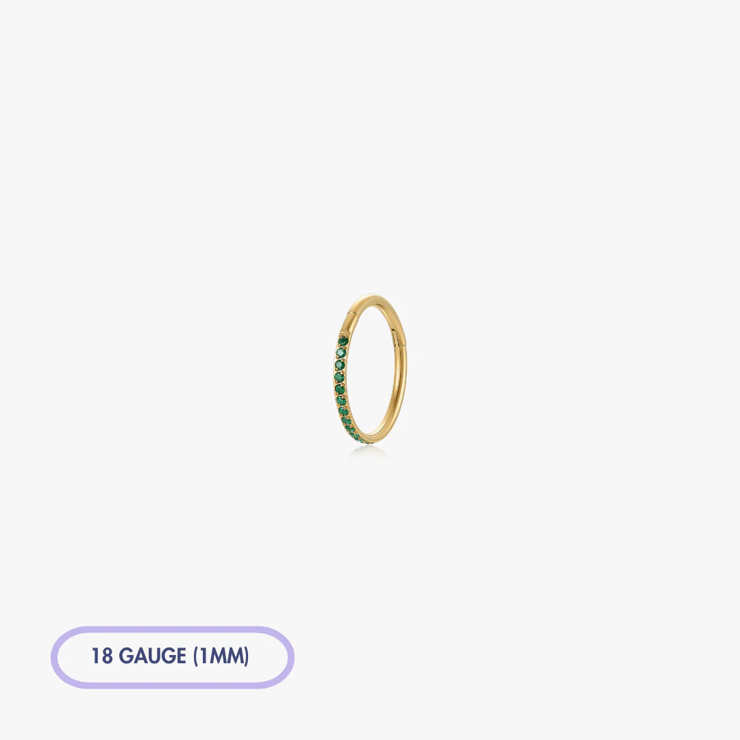 Green Pave Front Gem Titanium Clicker Hoop (Single) - Image 4