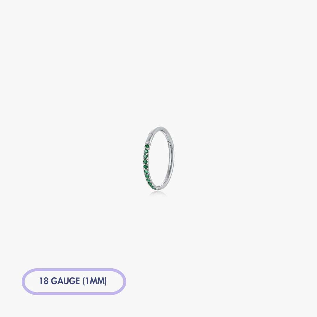 Green Pave Front Gem Titanium Clicker Hoop (Single) - Image 5