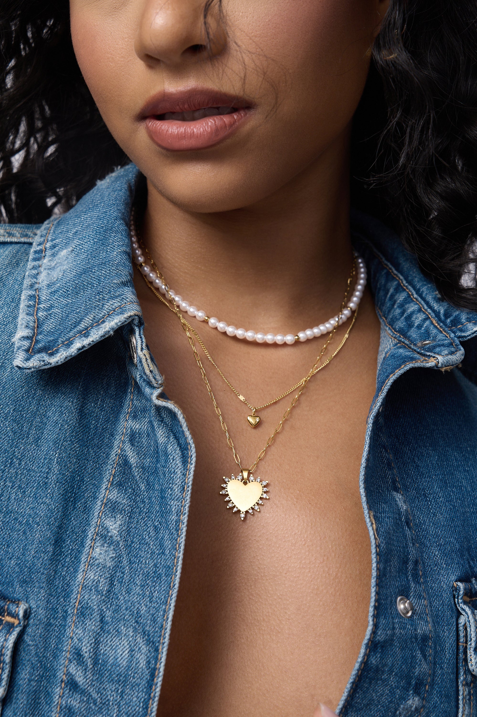 Layered Mini Heart Pearl Necklace - Image 3