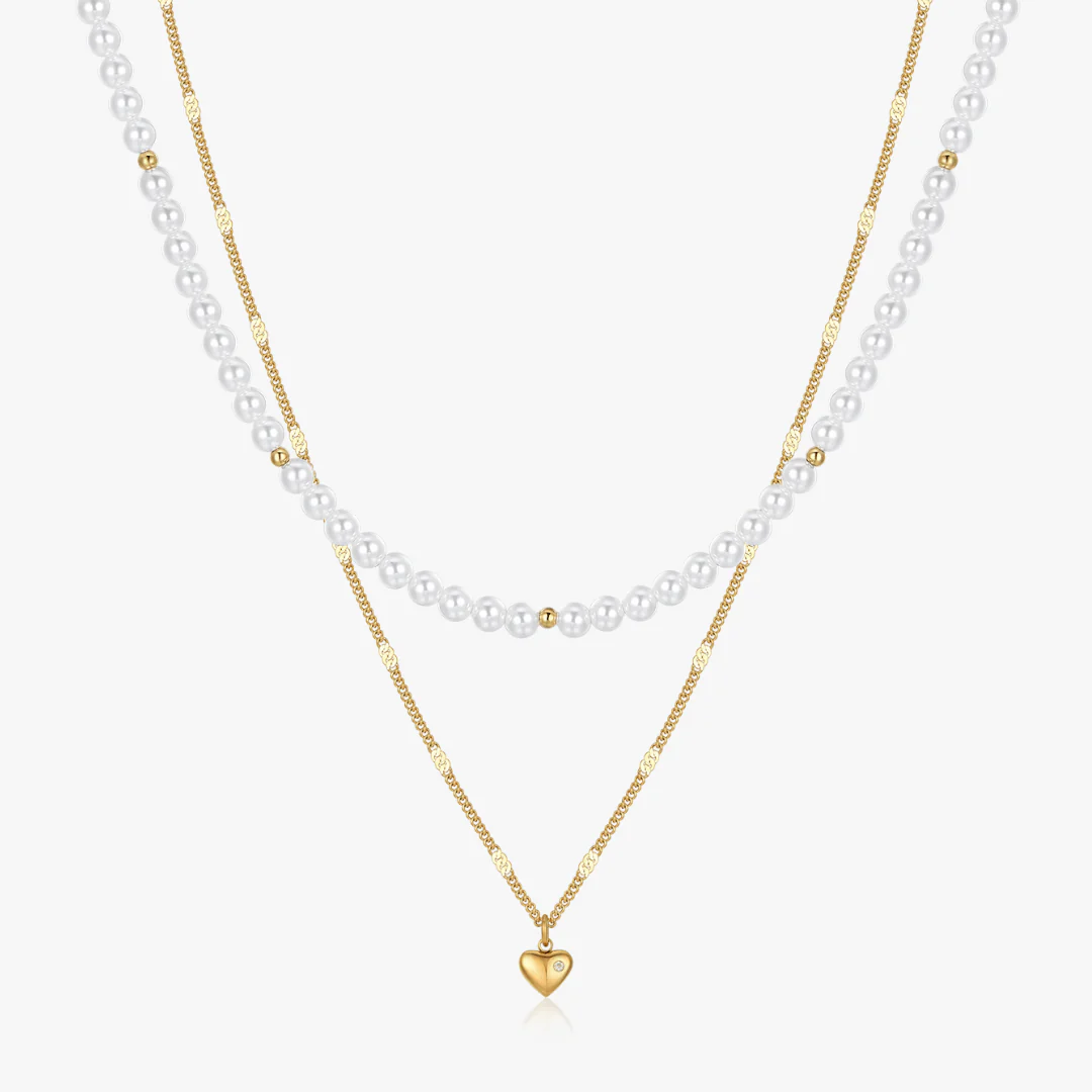 Layered Mini Heart Pearl Necklace - Image 6