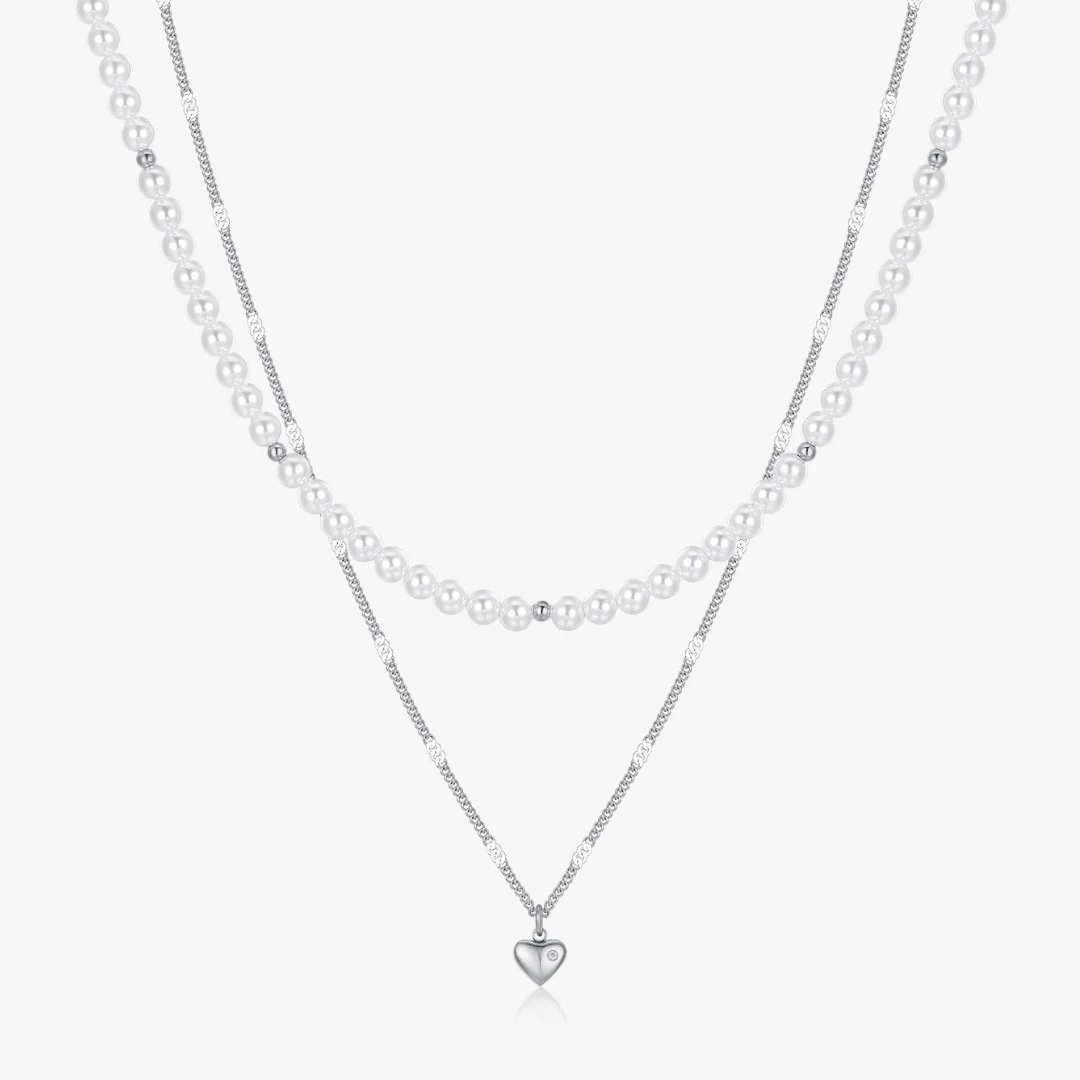 Layered Mini Heart Pearl Necklace - Image 7