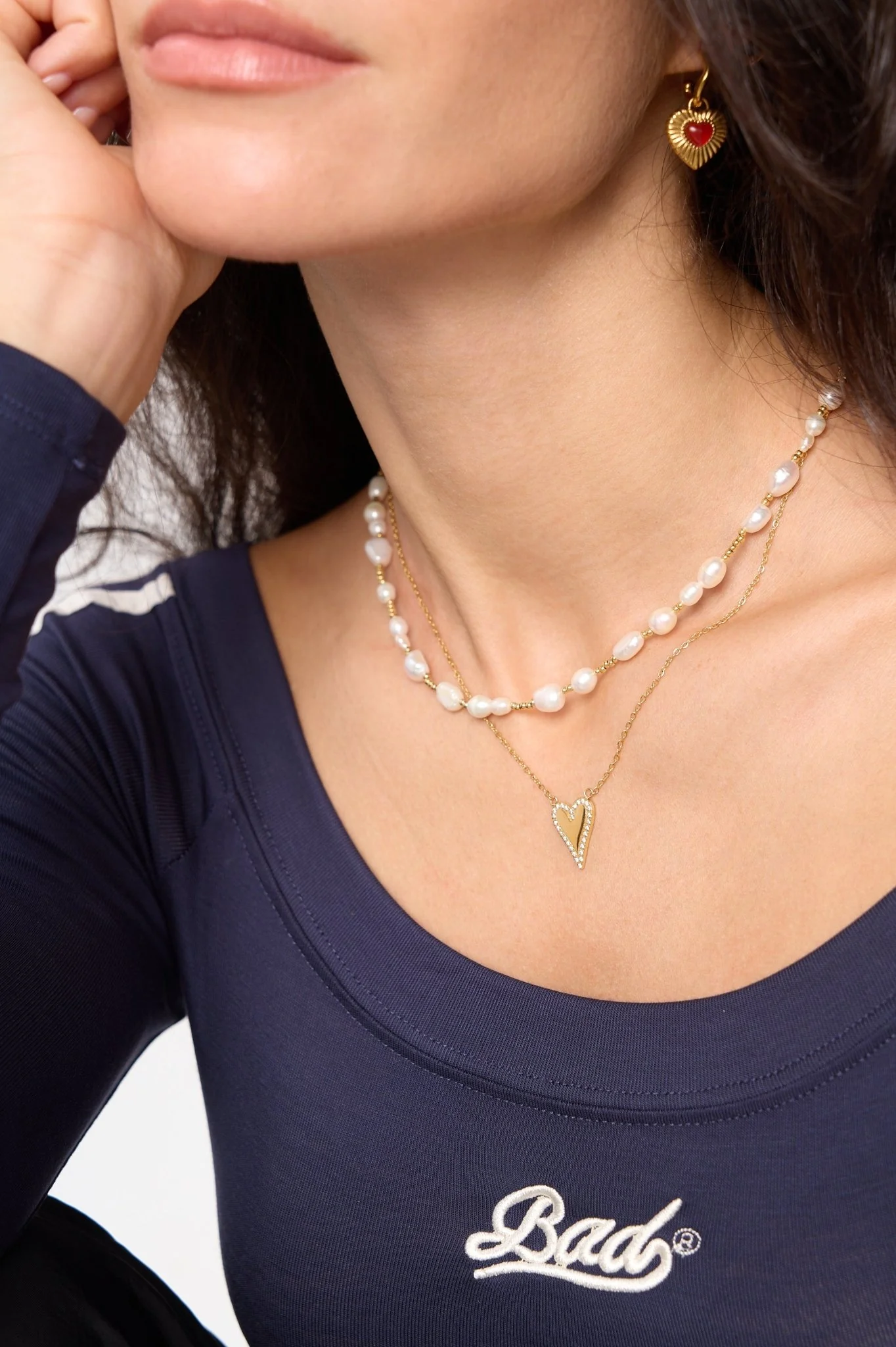 Pave Long Heart Necklace - Image 2