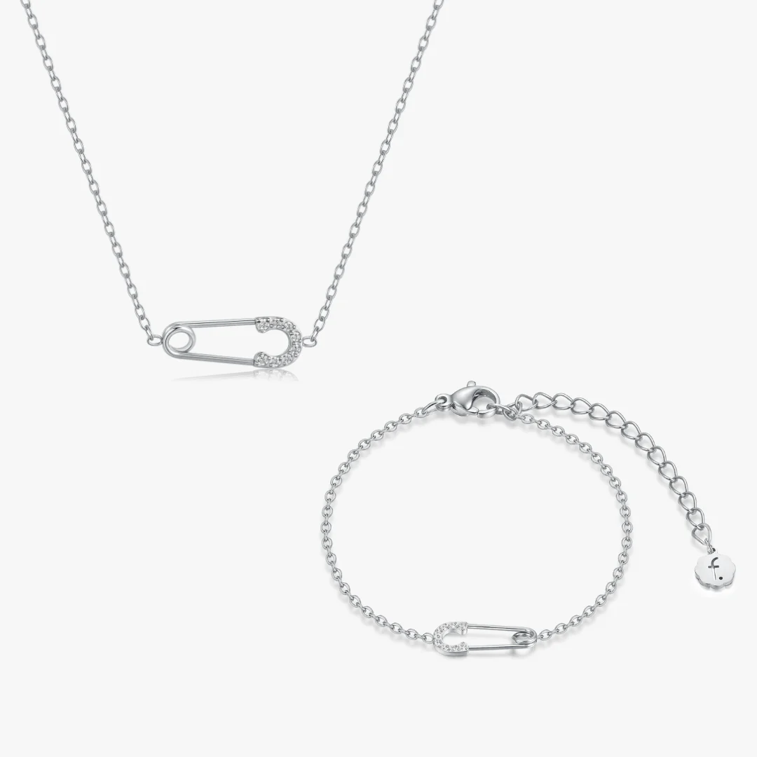 Pave Safety Pin Silver Bundle