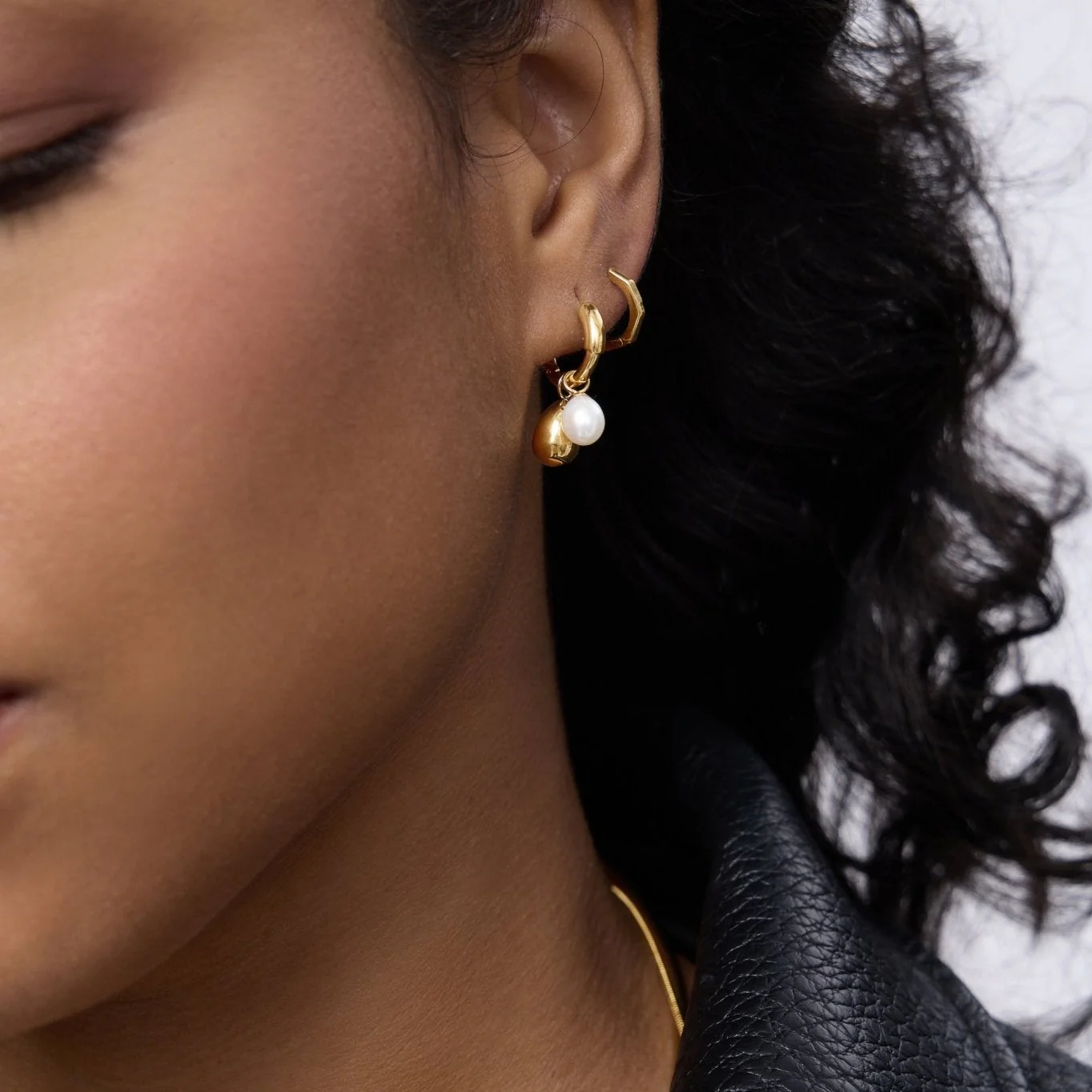 Pearl Tear Drop Hoop Earrings - Image 3