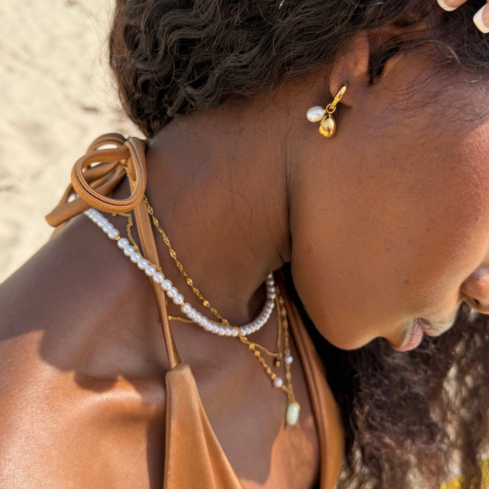 Pearl Tear Drop Hoop Earrings - Image 4