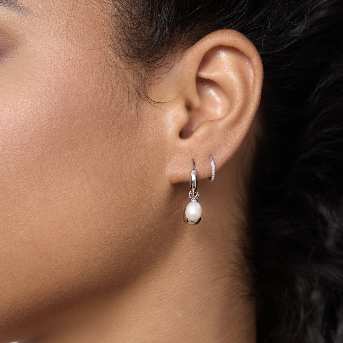 Pearl Tear Drop Hoop Earrings - Image 6