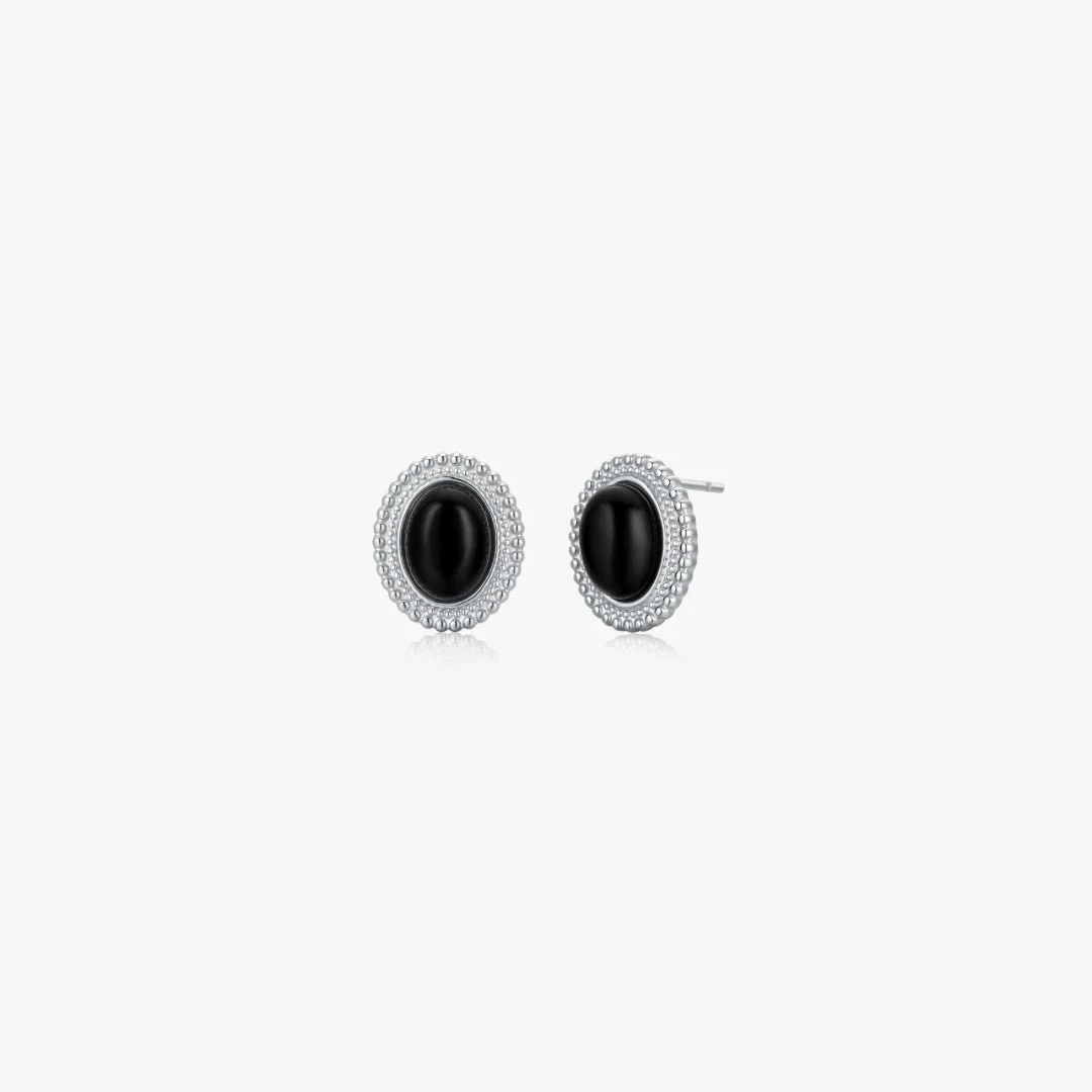 Small Oval Black Agate Earrings - Image 4