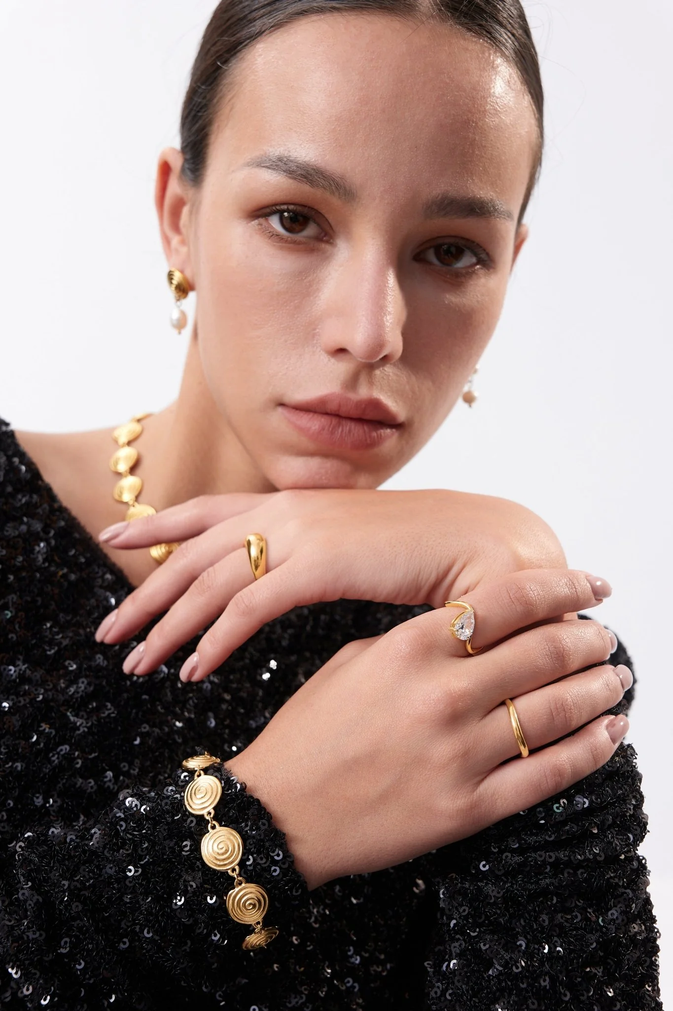 Wave Tear Drop Gem Ring - Image 3