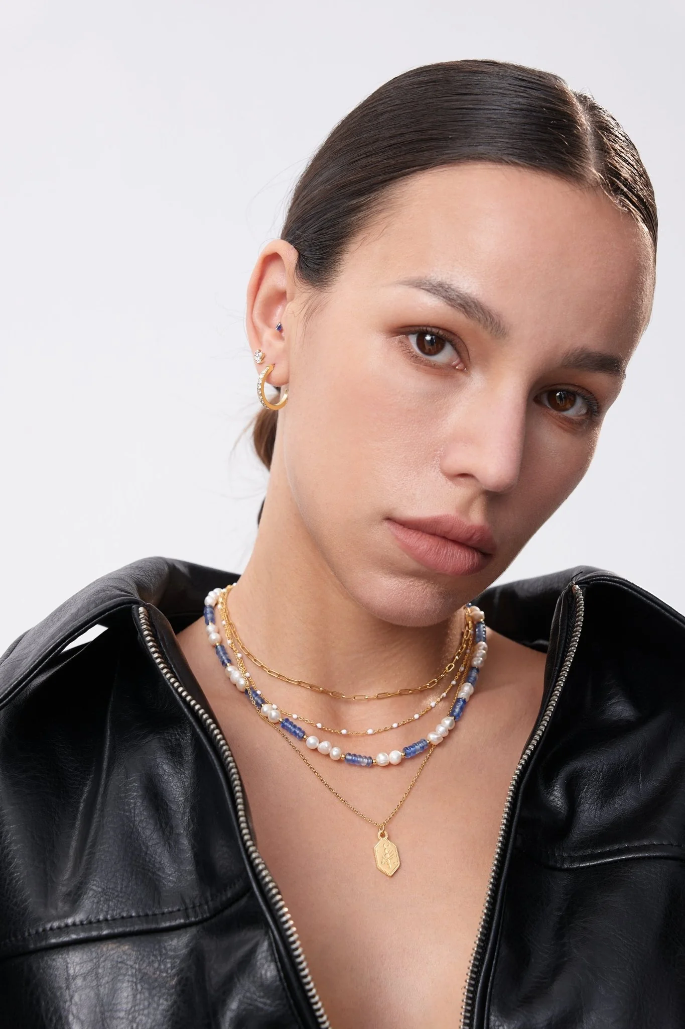 White Enamel Bead Necklace in Gold - Image 7